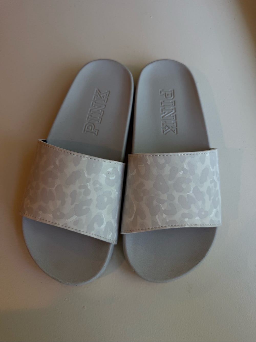 PINK Victoria's Secret White Leopard Slide Sandals